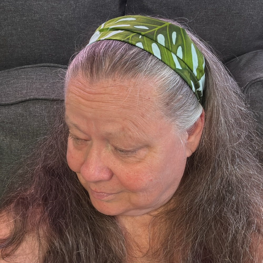 Kahele Maui Handmade Headwrap Green & Blue Monstera Print OS